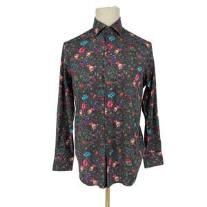 Robert Graham Button Front Long Sleeve Shirt Tropical Floral Print M